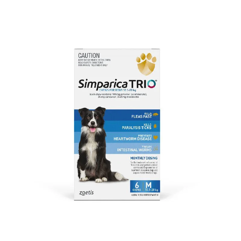 - Dog heart rate monitoring collarSimparica Trio Flea, Tick & Worming Treatment Medium Dog 10.1 - 20kg 6 Pack