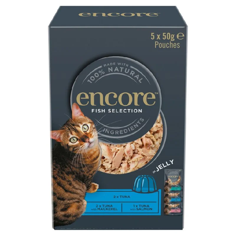    - Cat food for digestive health  Encore Fish Selection in Jelly Adult Cat Food Pouches