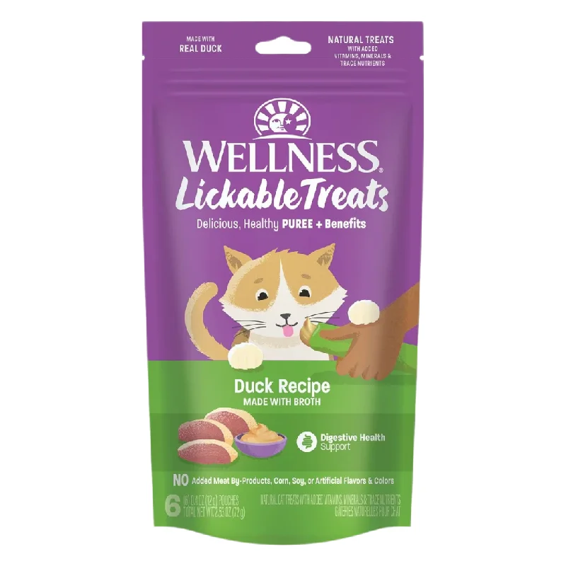    - Digestive care cat food  Wellness Lickable Cat Treat Duck Recipe