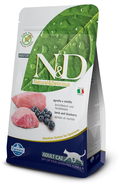 5. **Health and Nutrition**  Farmina N&D Grain-Free Lamb & Blueberry Adult Cat Food