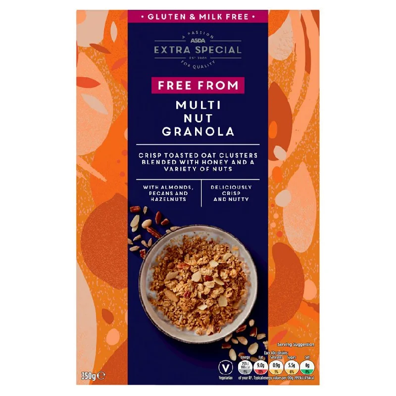 - Air box TSA certified check-inASDA Extra Special Free From Multi Nut Granola 350g