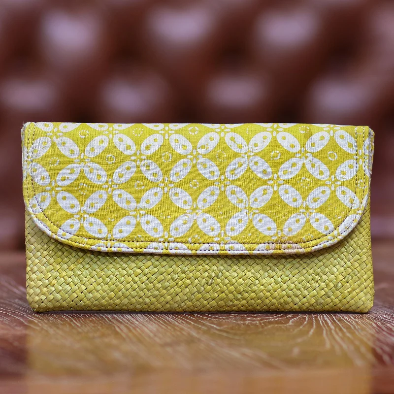 - Foldable and portable cat bagTruntum Dreams Hand Woven Lontar Leaf and Cotton Yellow Clutch Bag