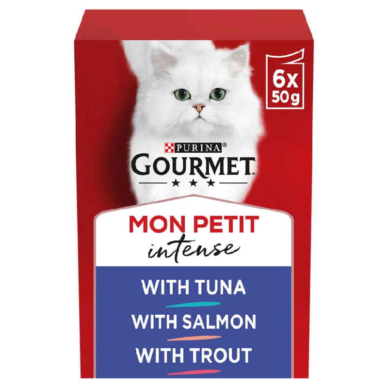    - Cat food for multi-cat households  Purina Gourmet Mon Petit Cat Food Pouches Fish