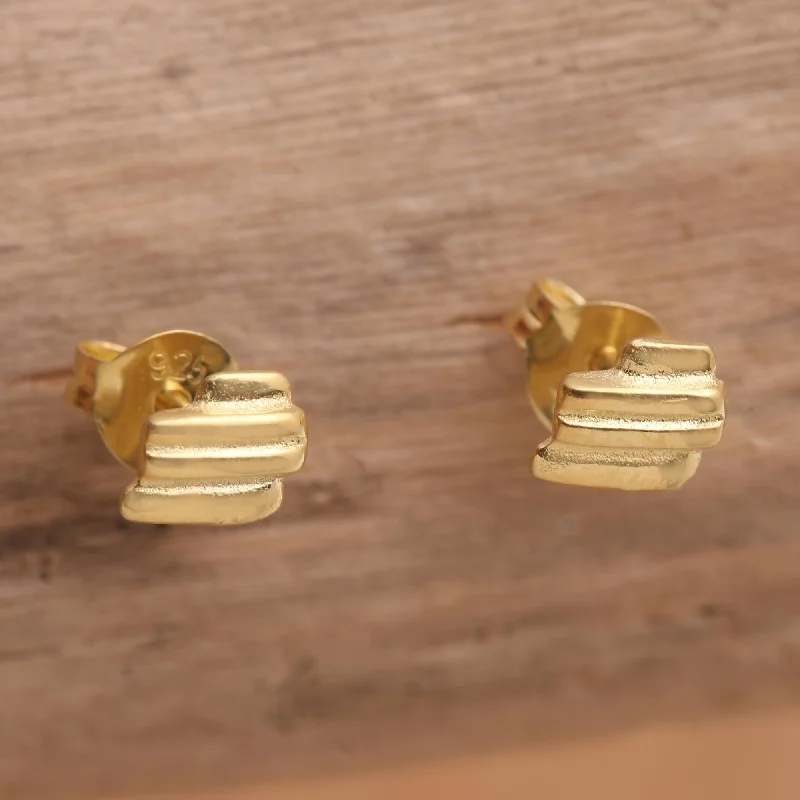 - Rabbit grass rack to prevent waste food boxGolden Roof Artisan Crafted Gold-Plated Stud Earrings from Bali