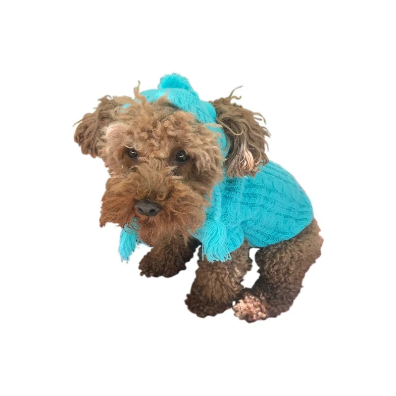 - Natural rubber pet toysScottish Cable Knit Dog Sweater Light Turquoise